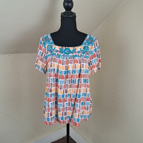 Savanna Jane Floral Embroidered Vibrant Printed Top Size M - Picture 2 of 11